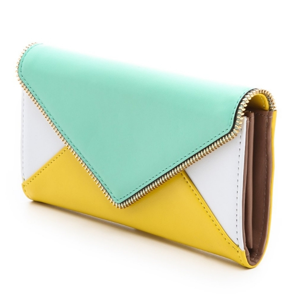 Rebecca Minkoff Oliver Leather Wallet Yellow White Turquoise Designer